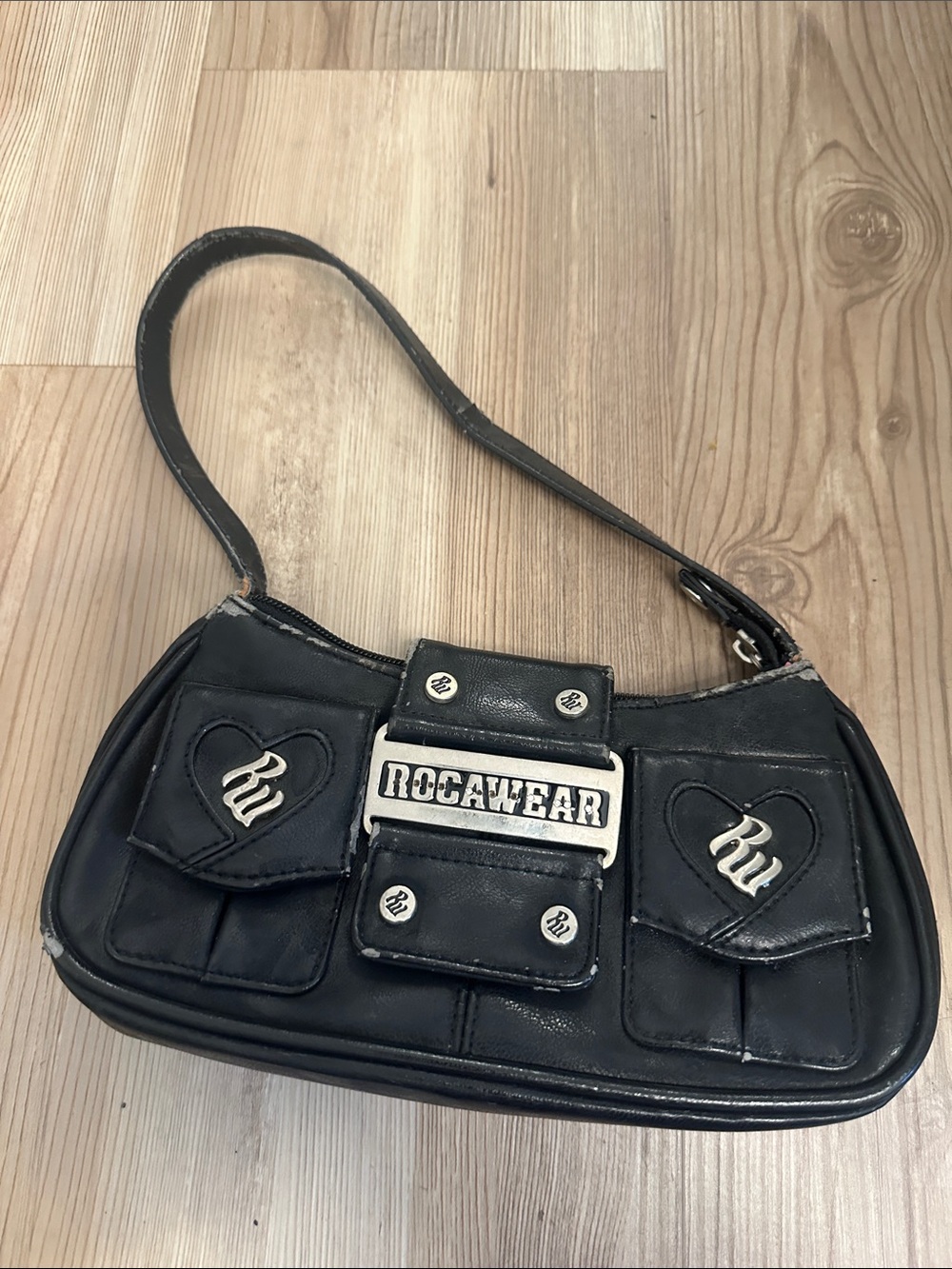 Rocawear Black Shoulder Bag with Silver Logo Plate